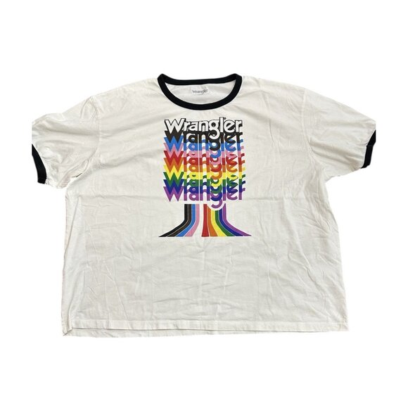 Wrangler Crew Neck Tee Shirt Size 2XL XXL Unisex Rainbow Pride Vibrant Retro - Picture 2 of 6